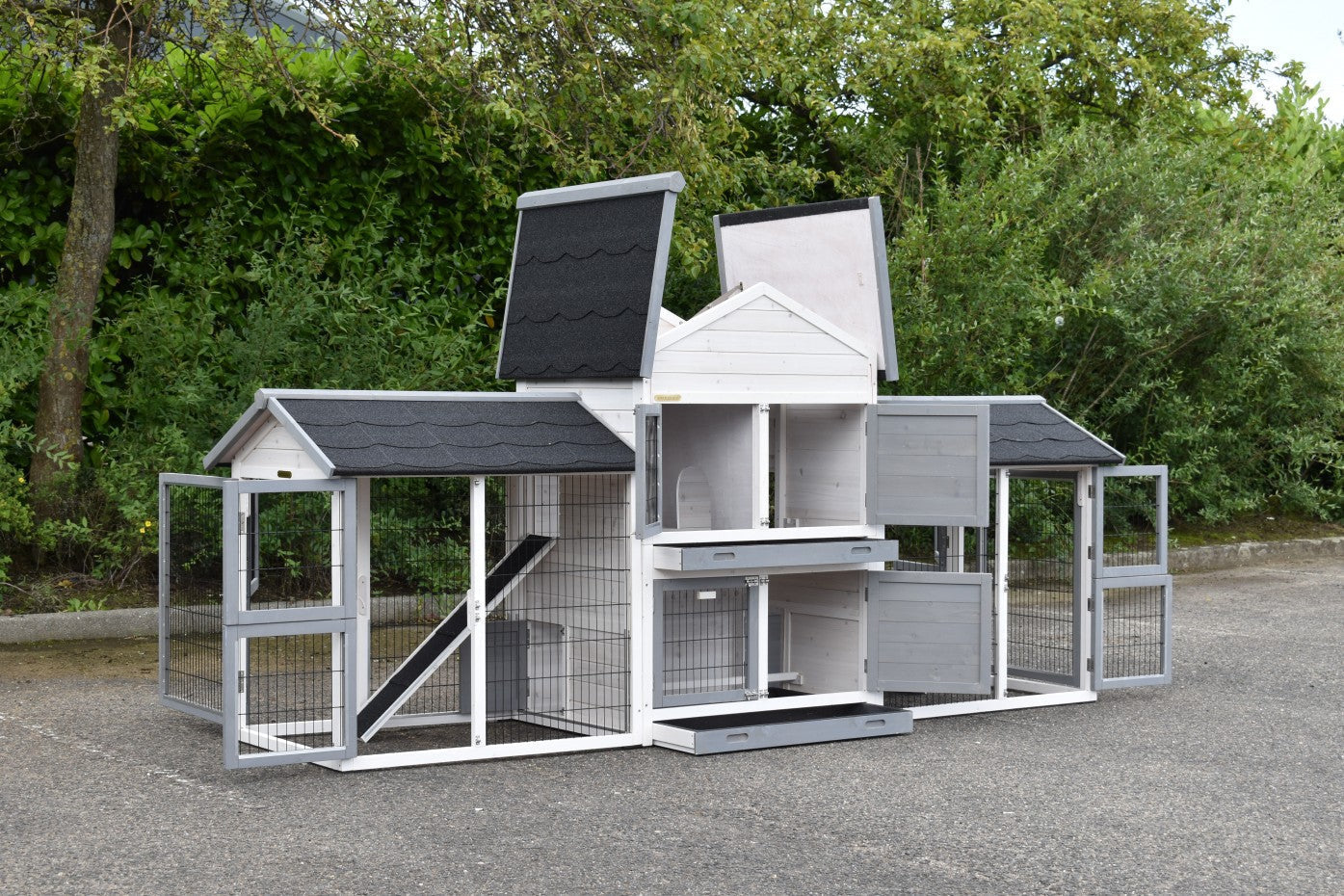 Double Medium Chicken Coop White-Grey