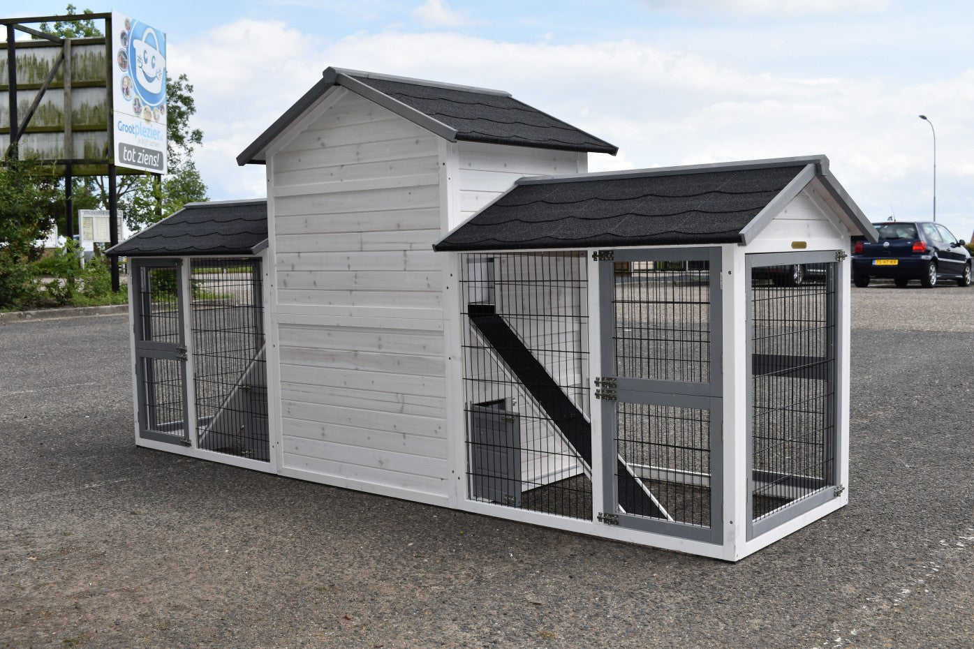 Double Medium Chicken Coop White-Grey