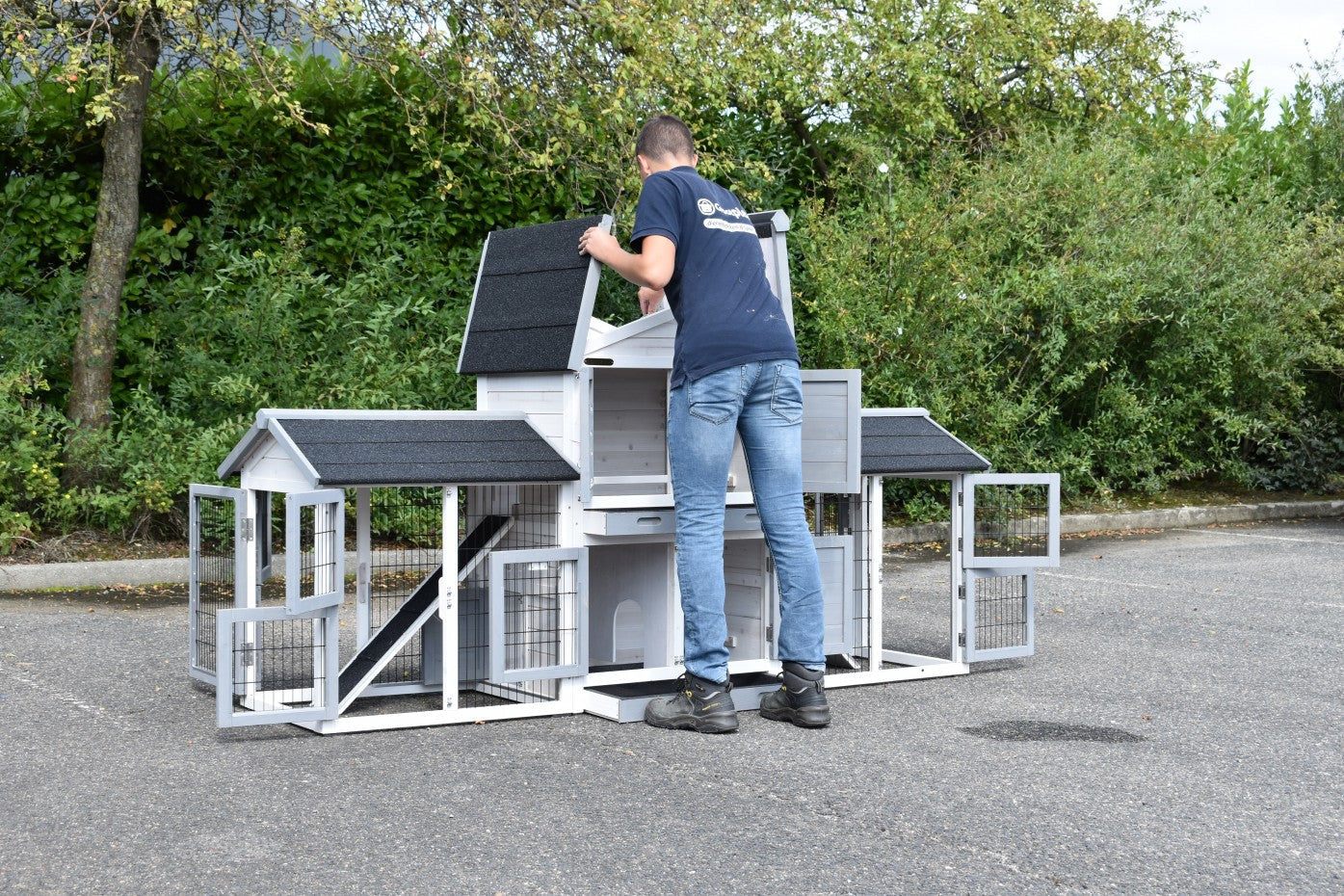 Double Small Chicken Coop White-Grey