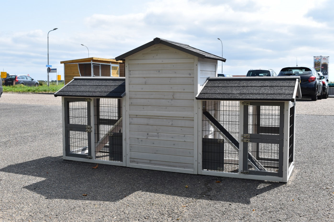 Double Small Chicken Coop White-Grey